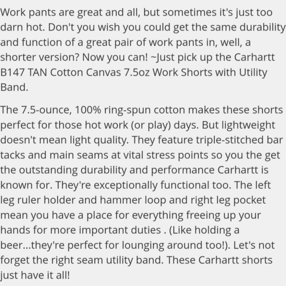 Carhartt Cotton Canvas Work Shorts Original Fit brown B147 TAN size 44 - Picture 13 of 13